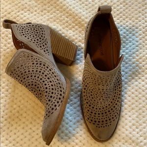 Tan Perforated Suede Bootie, size 9.5, worn twice